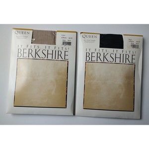 2 pairs of Berkshire All Day Sheer Pantyhose Sz Q/Petite Linen & Navy #4416